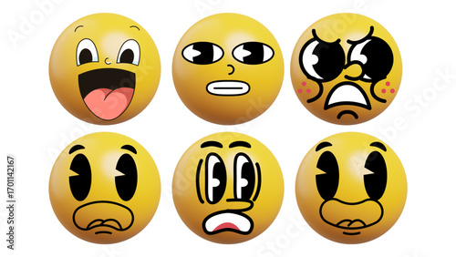 Happy Easter egg set with cute faces and cartoon expressions