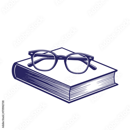 Illustration of reading glasses resting on top of a closed book in simple design