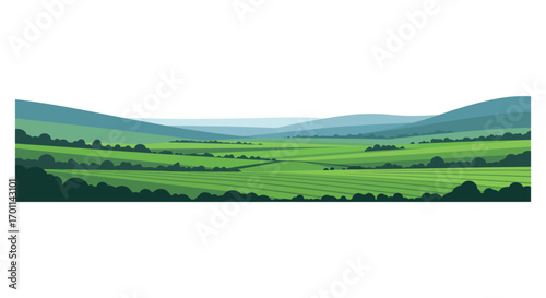 a serene landscape with rolling hills lush green fields