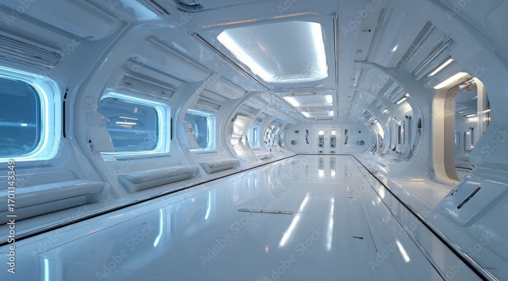 Obraz premium Futuristic white spaceship corridor