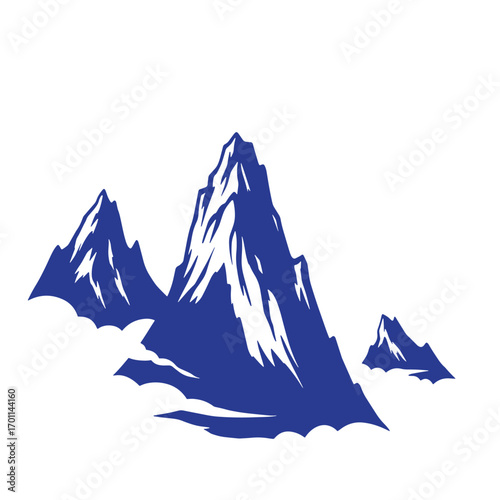 Simple blue mountain peaks silhouette design representing adventure travel and exploration