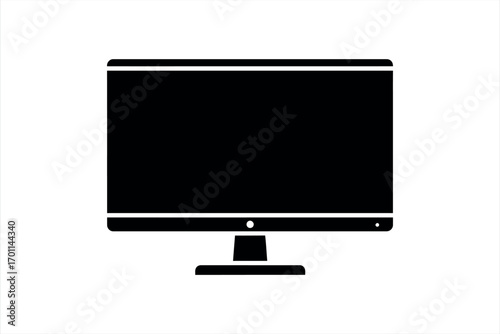 Black computer monitor icon on a white background screen display