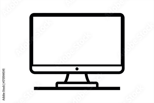 Black computer monitor icon on white background screen display