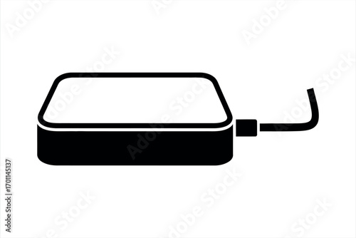Black icon of a portable external hard drive with a connected cable portable hard drive storage device