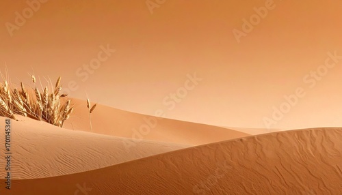 Fototapeta Naklejka Na Ścianę i Meble -  Golden Desert Landscape with Smooth Sand Dunes at Sunset