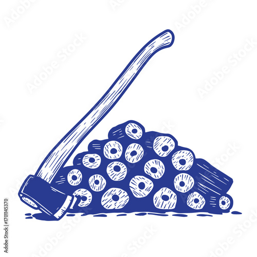 Vector illustration of a log pile with an axe ready for wood chopping or cutting