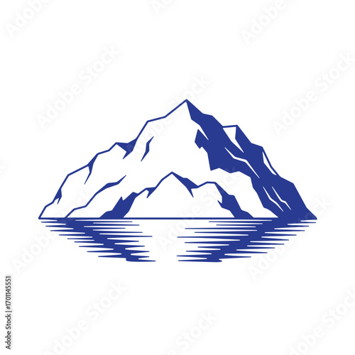 Vector illustration of a mountain range and its reflection in the calm water below