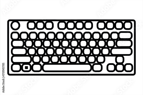 Black outline of a computer keyboard with rounded keys on white background technology input device