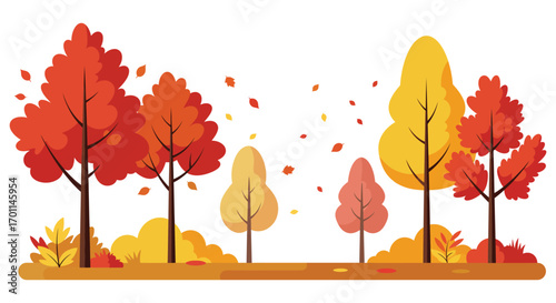 autumn trees shedding colorful leaves in a serene landscape