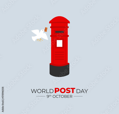 World Post Day. 9 October. Holiday concept. Template for background with banner, poster and card. Vector illustration.