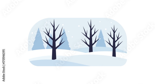 winter landscape with bare trees snow covered ground distant mountains