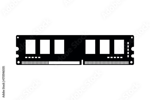 Black silhouette of a computer R A M module on a white background memory technology