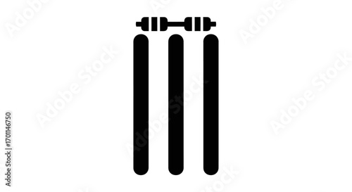 Black Minimalist Icon: Cricket Stumps with Dumbbell Crossbar Symbol