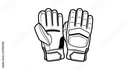 Detailed Black Line Art Illustration of a Pair of Modern Sports Gloves