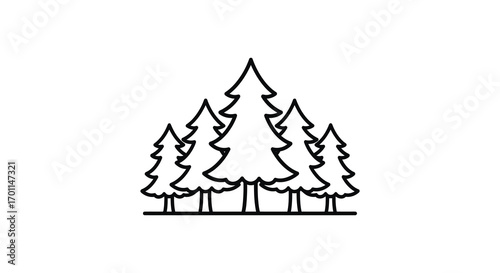 a simple line drawing of five pine trees standing together