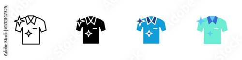 Clean Shirt Multiple Style Icon Sheet Design Vector - Shiny shirt symbolizing fresh laundry, garment care, and hygiene