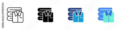 Laundry Fold Multiple Style Icon Sheet Design Vector - Folded clothes with a shirt on top, symbolizing laundry, garment care, and organization