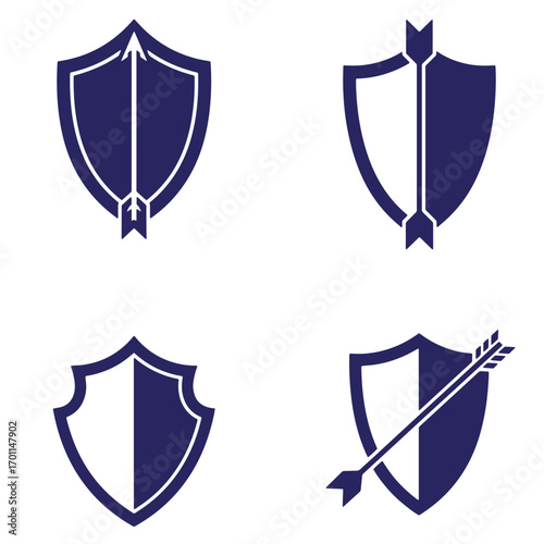 Collection of shield and arrow vector illustrations representing security protection and defense
