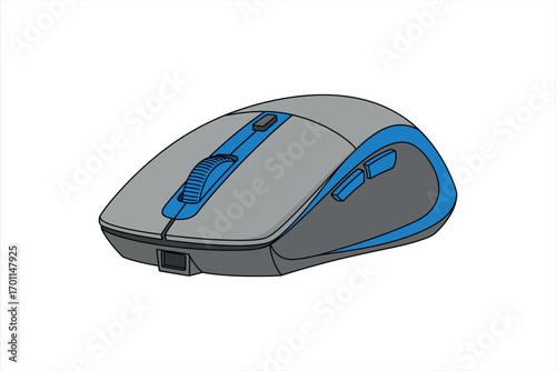 Gray and blue computer mouse with scroll wheel and buttons wireless mouse gray mouse