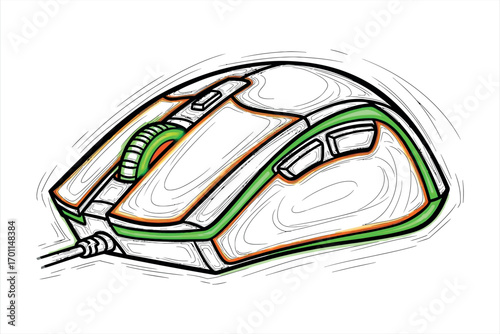 Wired Computer Mouse with Orange Green and Black Outline wired mouse gaming mouse