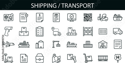 Shipping and Transport Icon Set for Logistics, Warehousing, and Supply Chain UI Design