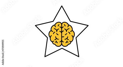 A yellow human brain icon centered within a white outlined star, symbolizing intelligence and excellence.