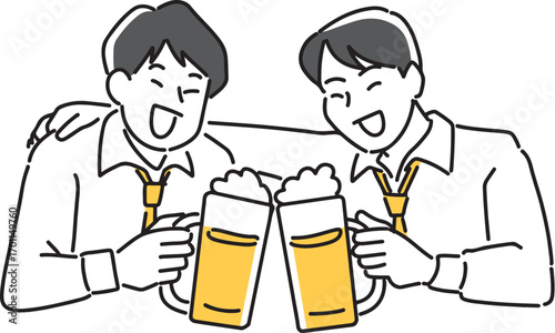 ビールで乾杯する男性社員