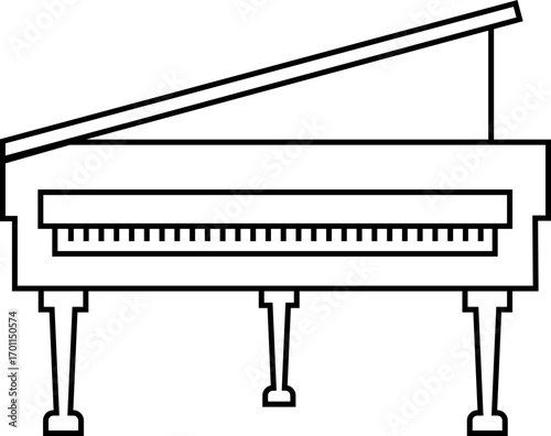 Black silhouette of upright piano icon isolated on transparent background. Graphic illustration. concept of musical instrument, classical music, piano recital, icon, logo, design element.