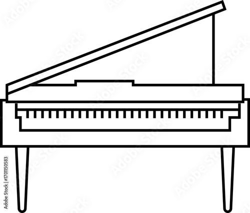 Black silhouette of upright piano icon isolated on transparent background. Graphic illustration. concept of musical instrument, classical music, piano recital, icon, logo, design element.