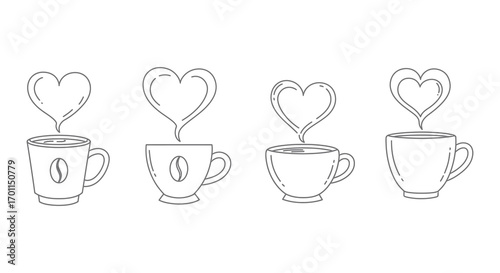 coffee cups with heart shaped steam rising above them
