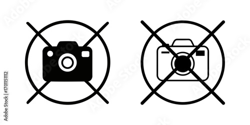 No photography allowed symbols with cameras. set of no photography icon
