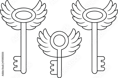 Winged keys line art wings outline