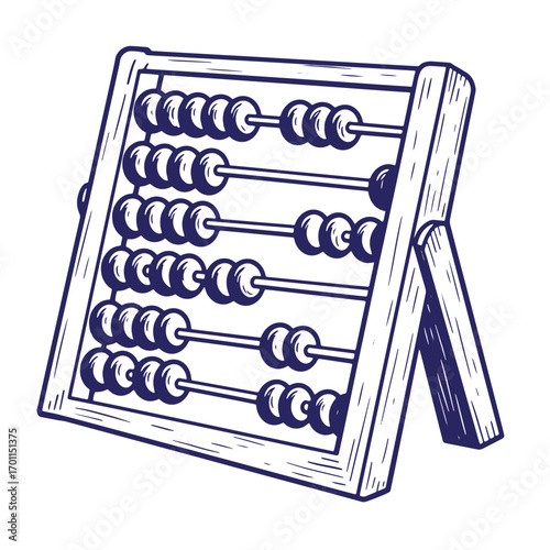 Hand drawn vintage style abacus illustration depicting calculation and mathematics learning