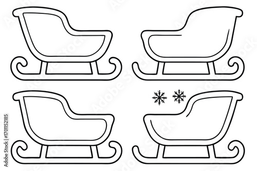 Four sleds and snowflakes line art sleigh winter