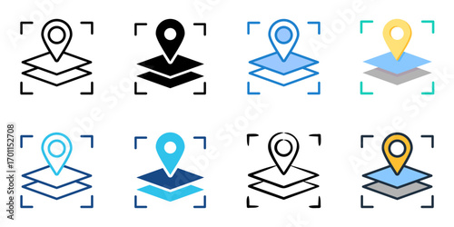 Geographical Information System icon set multiple style collection 
