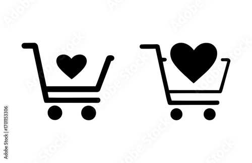 Shopping cart icons with hearts symbolizing love and shopping. shopping cart icon
