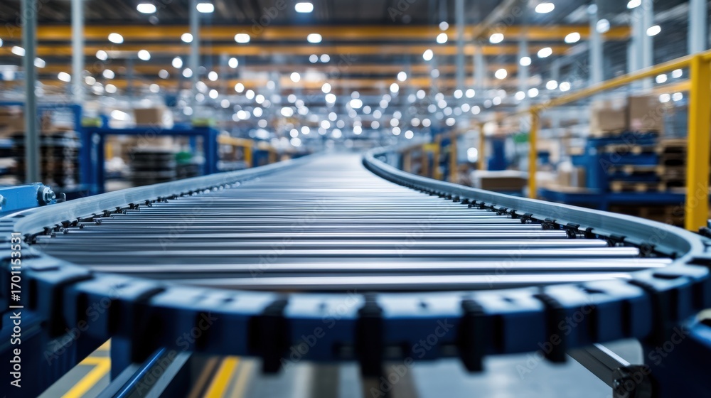 custom made wallpaper toronto digitalClose-up of a curved conveyor belt in a warehouse.
