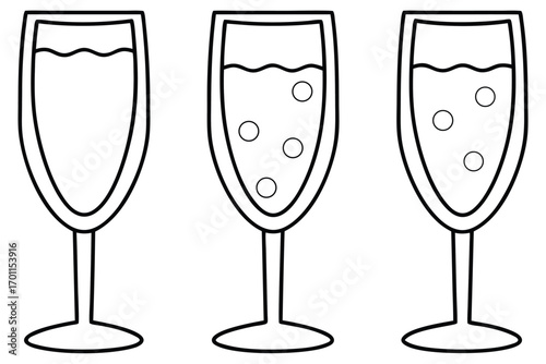Three champagne flutes with bubbly liquid line art