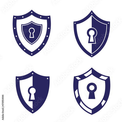 Set of security shield icon designs representing protection and data privacy concepts