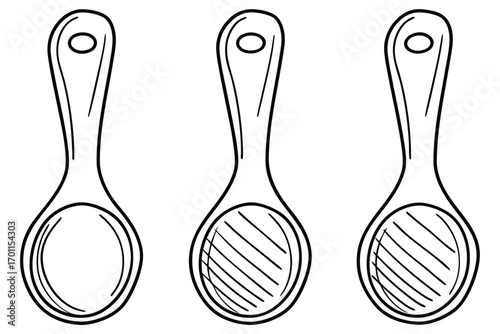 Three simple hand drawn line art spoons kitchenware