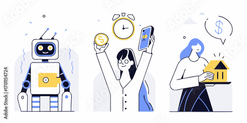 Robot financial advisor helping people make money and invest in real estate and stocks