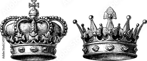 Vintage engraving illustration of regal crowns for design and decoration