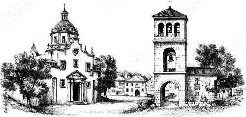 Charming vintage town engraving style illustration for retro design and decor