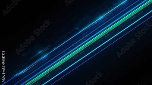 Abstract glowing blue and green lines on black background