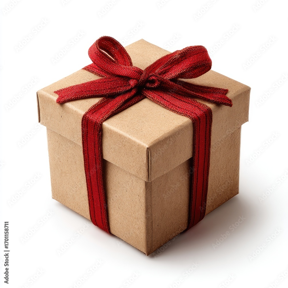 Obraz premium Square kraft gift box with red ribbon (1)