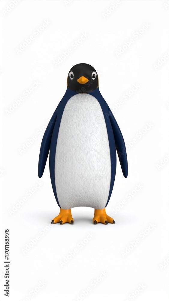 Obraz premium Isolated Penguin Standing Upright with Black Head and Navy Blue Body on White Background