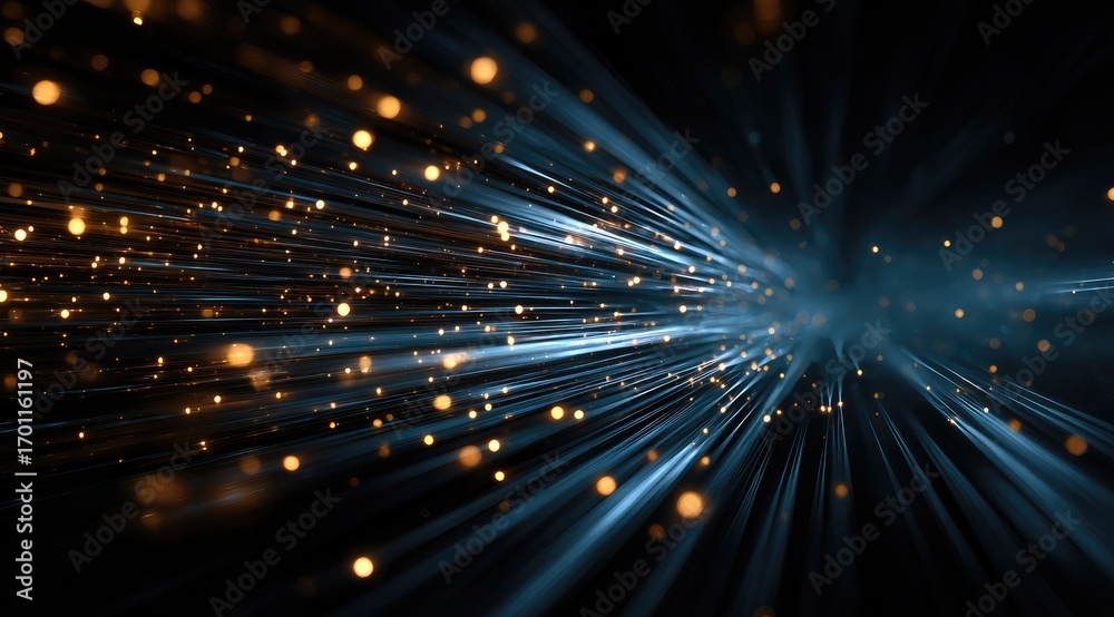 Naklejka premium Abstract digital art depicting a dynamic, streaked, golden and blue particle flow