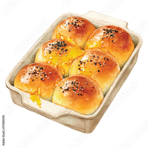 Honey Buns Watercolor Illustration Isolated on White