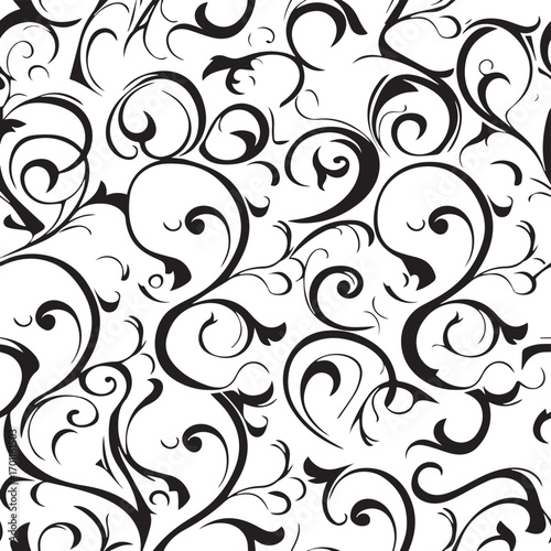 Elegant Swirl Pattern: A timeless design, this seamless black and white pattern features intricate swirling motifs, creating a sense of classic beauty.