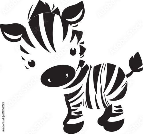 Adorable Zebra Icon: Cute illustration of a charming zebra, showcasing the iconic black and white stripes, perfect for adding a playful touch to any design.